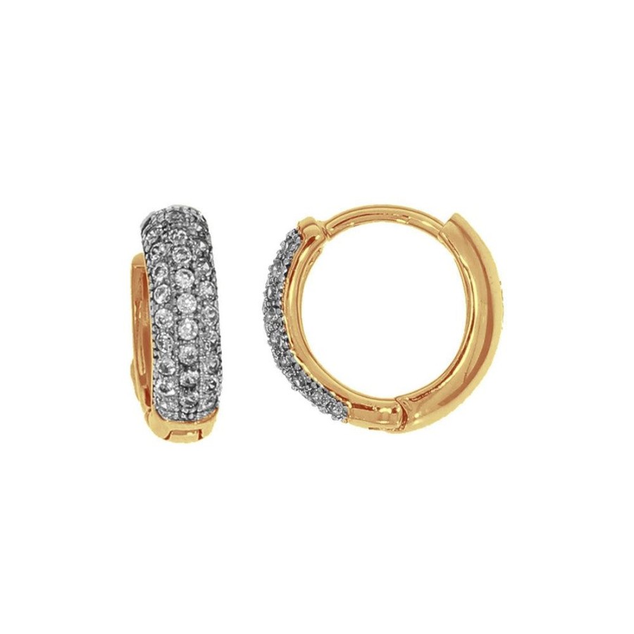 Joyeria Fina Infiniti Joyas Huggies | Arracada Huggies Oro 10K, Con Zirconias, 1.2 Cm De Diametro