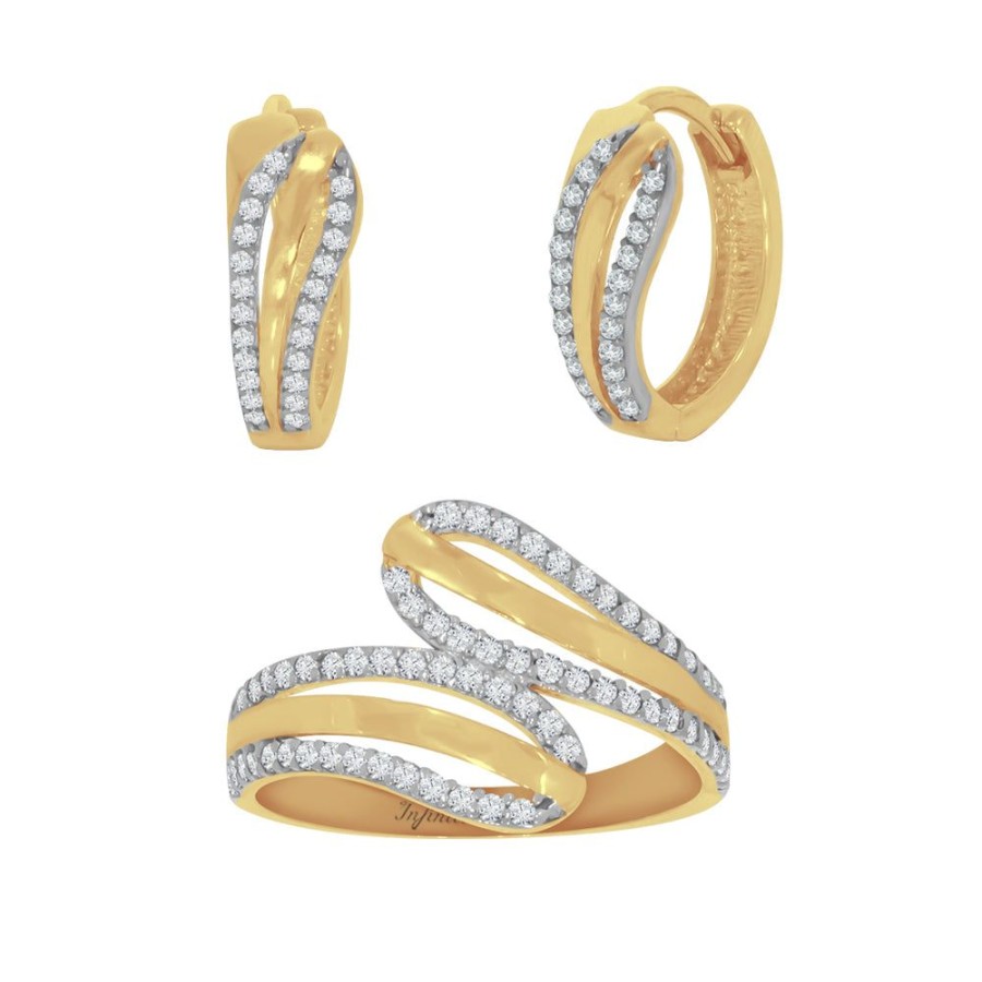 Joyeria Fina Infiniti Joyas Juegos | Juego Oro 10K - Anillo Con Aretes De Zirconia