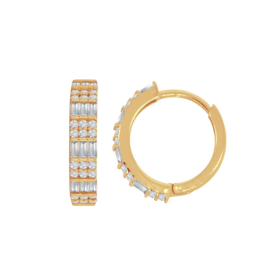 Joyeria Fina Infiniti Joyas Huggies | Huggies Oro 10K - Zirconias, Ancho 3.25 Mm