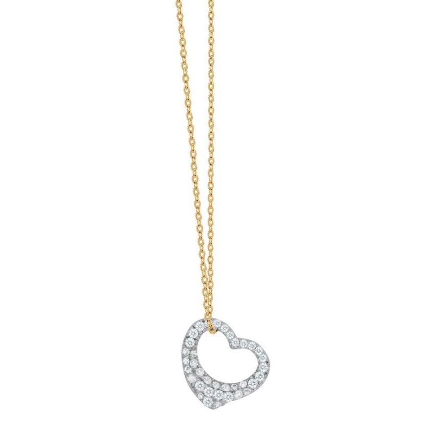 Joyeria Fina Infiniti Joyas Gargantillas | Gargantilla Oro 14K, Corazon Con Zirconia, Cadena 45 Cm Largo