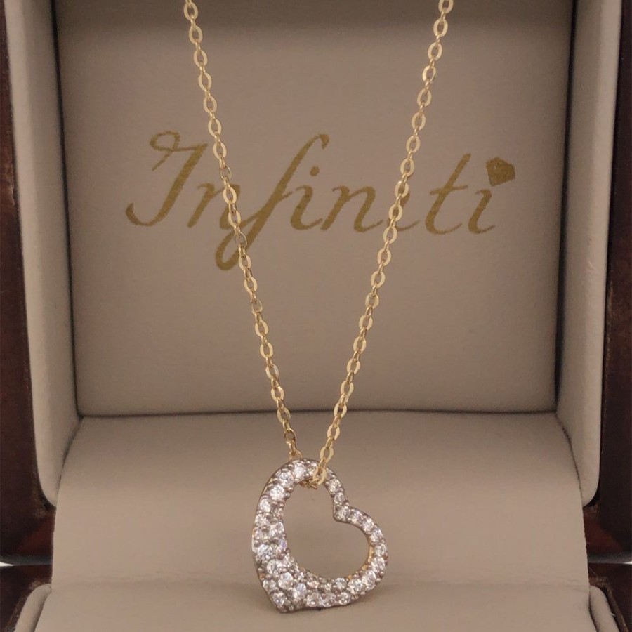 Joyeria Fina Infiniti Joyas Gargantillas | Gargantilla Oro 14K, Corazon Con Zirconia, Cadena 45 Cm Largo