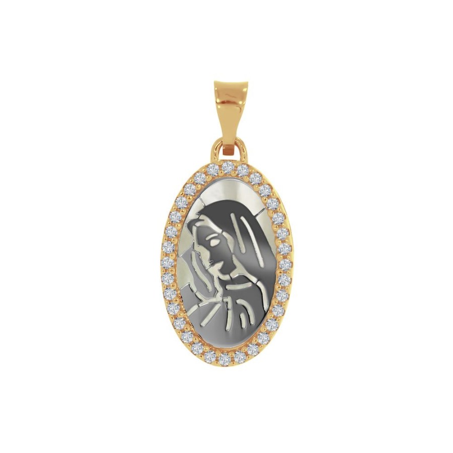 Joyeria Fina Infiniti Joyas Medallas | Medalla Oro 14K Y 10 K - Virgen Con Madre Perla Y Zirconias