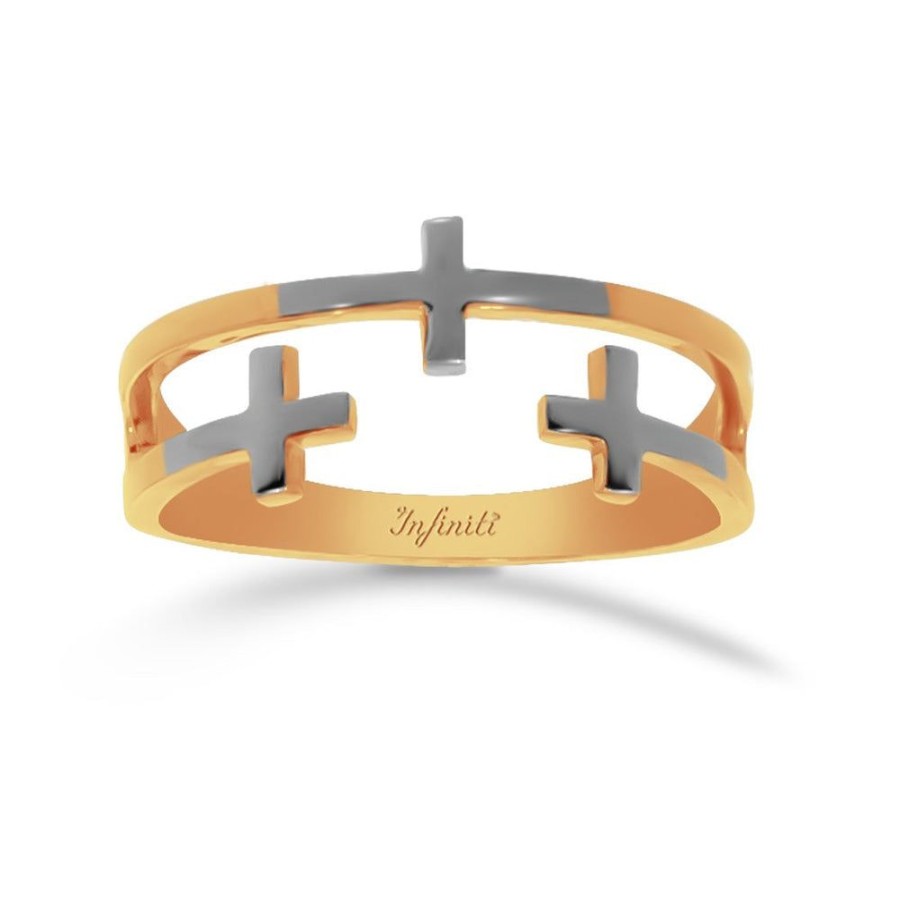 Joyeria Fina Infiniti Joyas Anillos Varios | Anillo Oro 10K, Tres Cruces Platinadas