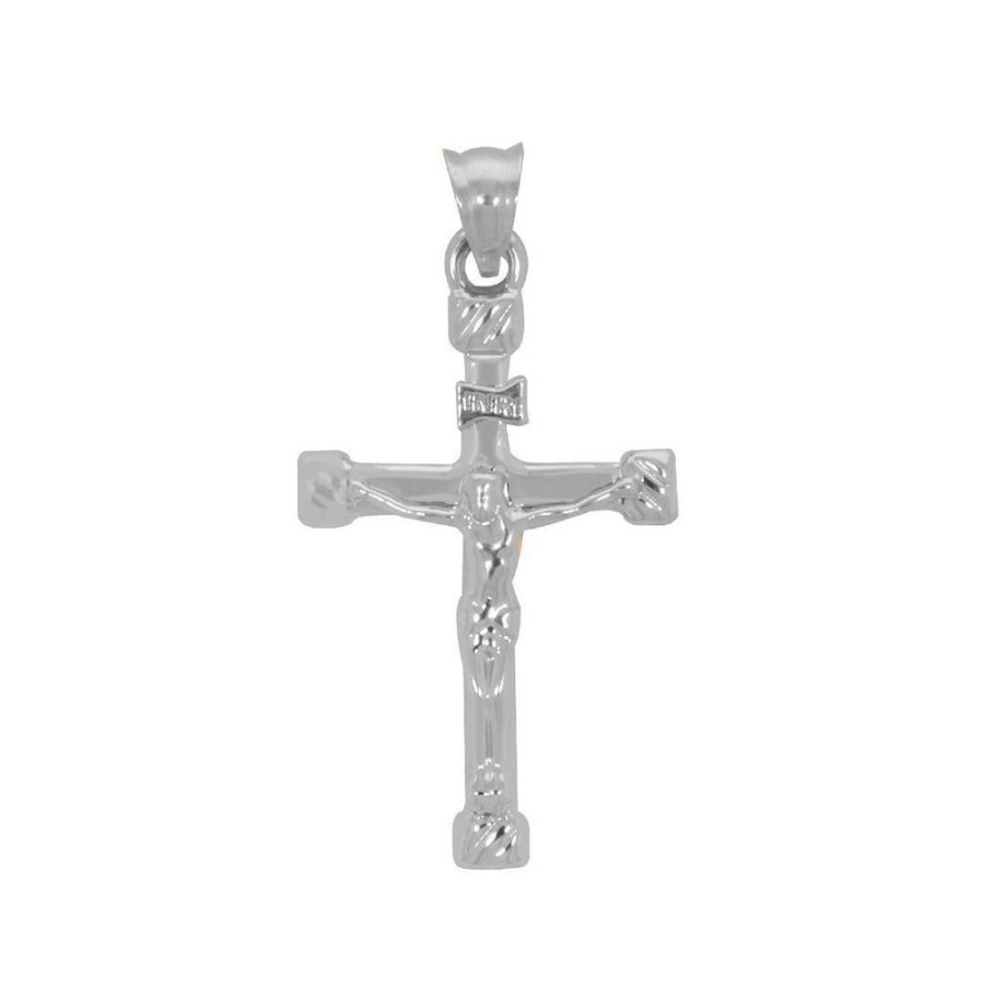 Joyeria Fina Infiniti Joyas Cruces | Dije Oro Blanco 10K - Cruz Con Cristo