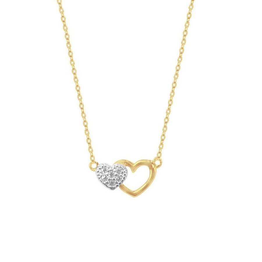 Joyeria Fina Infiniti Joyas Gargantillas | Gargantilla Oro 10K, Con Dije Corazones Con Zirconias, 45 Cm Largo