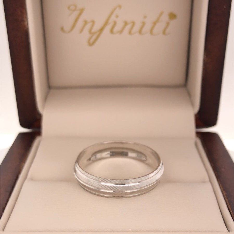 Joyeria Fina Infiniti Joyas Argollas Matrimoniales | Argolla Oro Blanco 10K - Acabado Liso Diamantado, Ancho 4 Mm