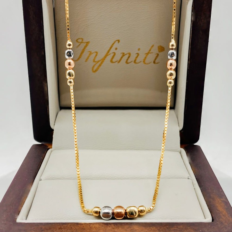 Joyeria Fina Infiniti Joyas Gargantillas | Gargantilla Oro 14K - Bolas En Oro Florentino 43 Cm Largo