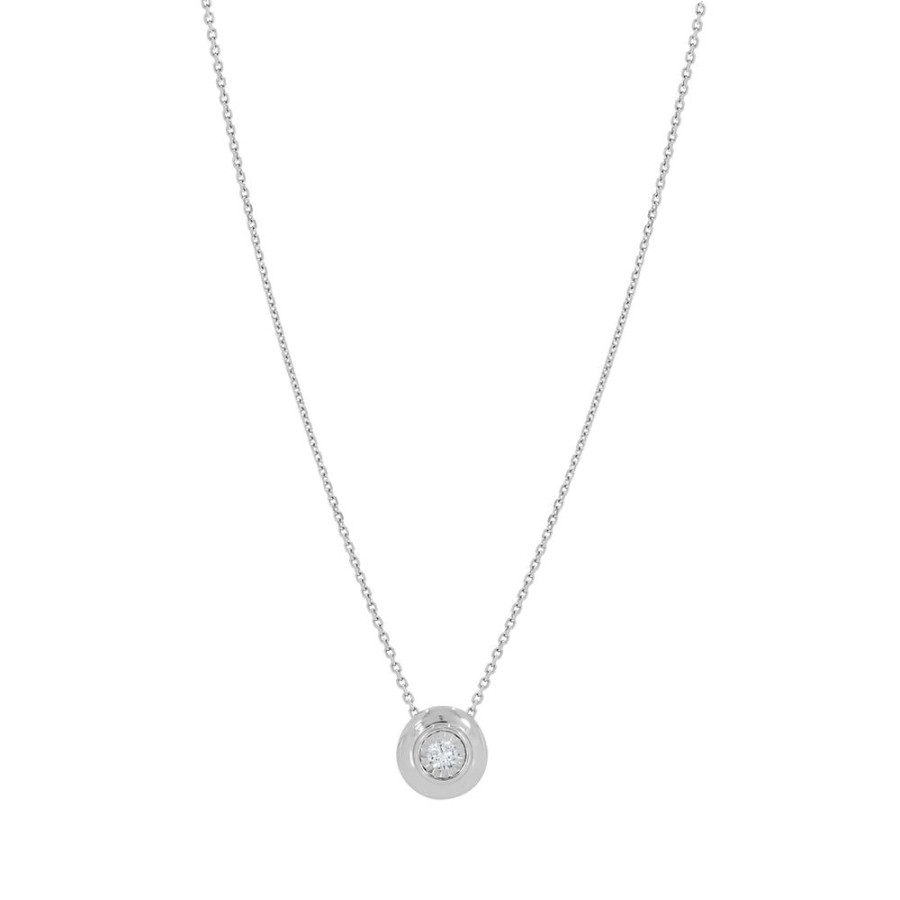 Joyeria Fina Infiniti Joyas Gargantillas | Gargantilla Blanco Oro 14K - Circulo Con Diamante De 5 Puntos Totales