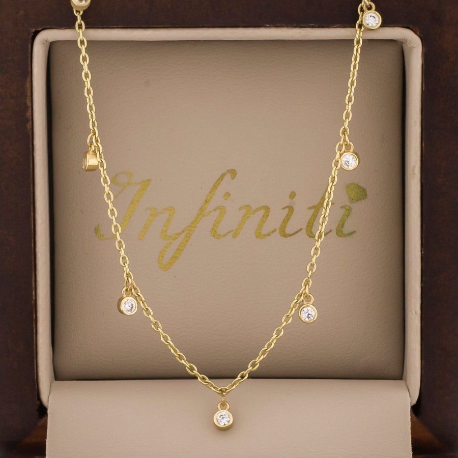 Joyeria Fina Infiniti Joyas Gargantillas | Gargantilla Oro 14K - Bolas Colgando De Zirconias Ajustable 42-45 Cm Largo