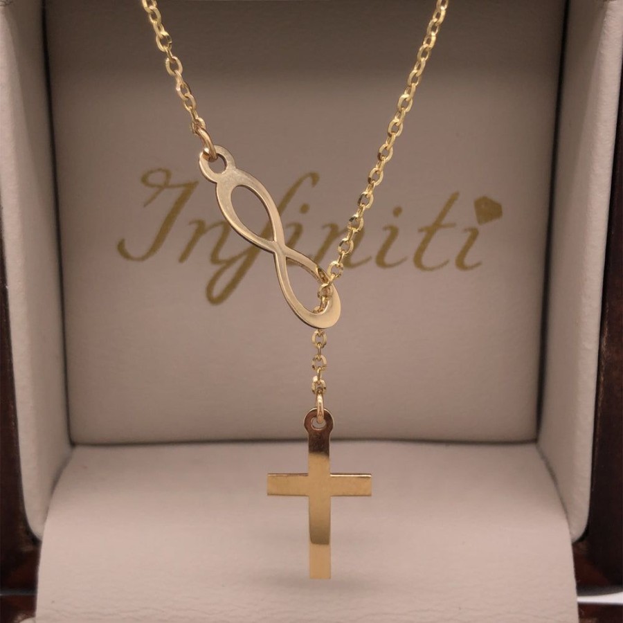 Joyeria Fina Infiniti Joyas Gargantillas | Gargantilla Oro 14K - Cruz Entrelazada De Infinito 45 Cm Largo