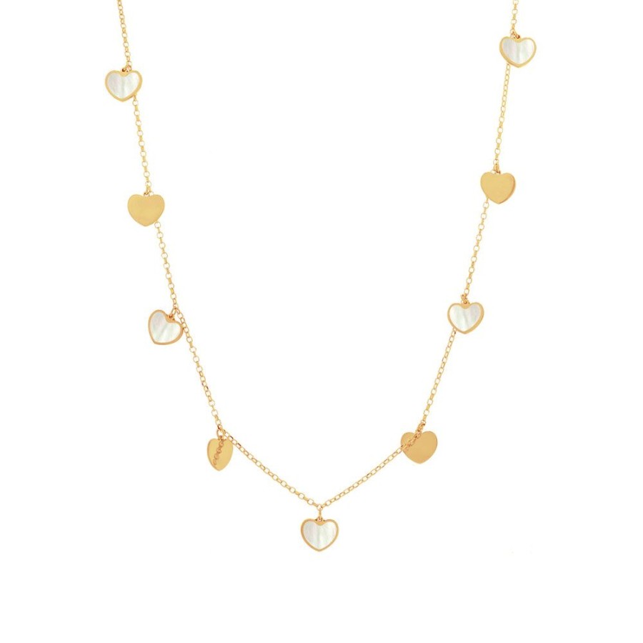 Joyeria Fina Infiniti Joyas Gargantillas | Cadena Oro 10K - Corazones Con Madre Perla, Largo 45 Cm