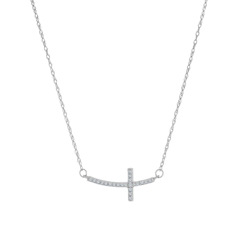 Joyeria Fina Infiniti Joyas Gargantillas | Gargantilla Oro Blanco 10K - Cruz Colgante Con Diamantes, 43 Cm Largo