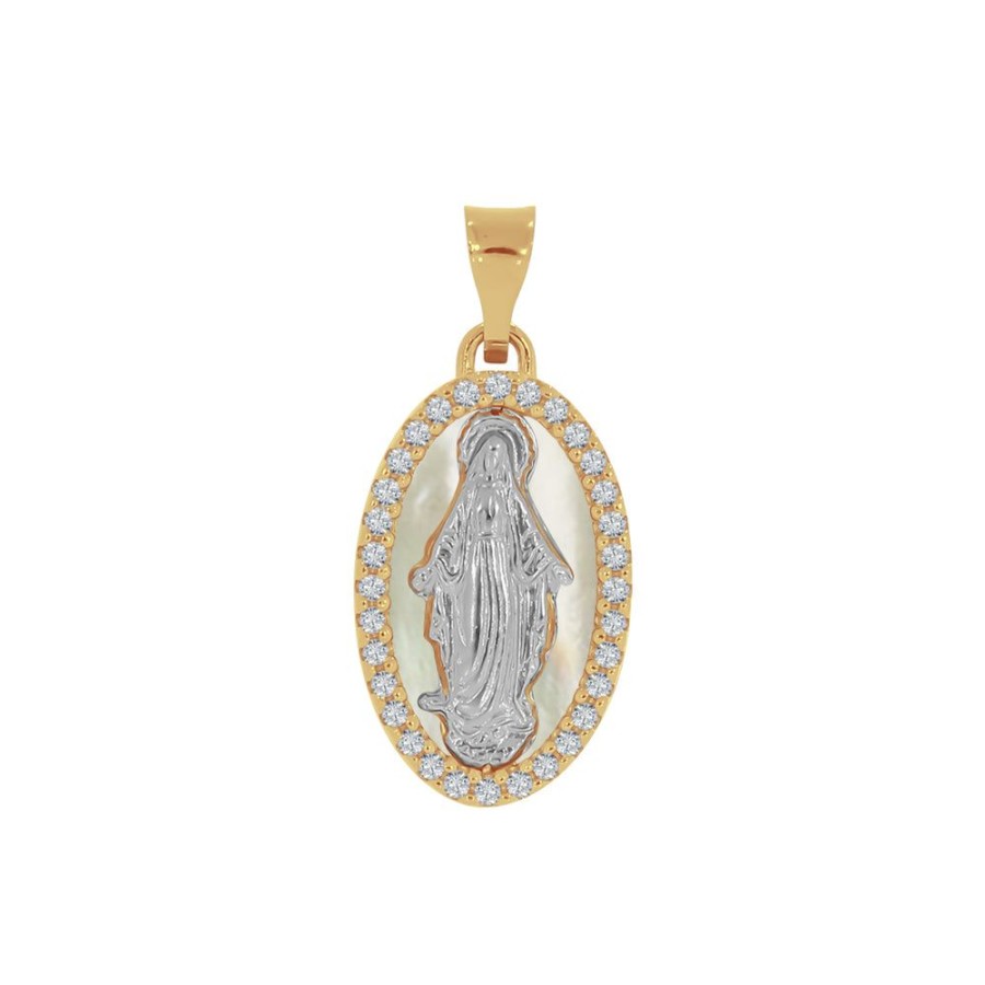 Joyeria Fina Infiniti Joyas Medallas | Medalla Oro 14K - Jesucristo Con Madre Perla Y Zirconias