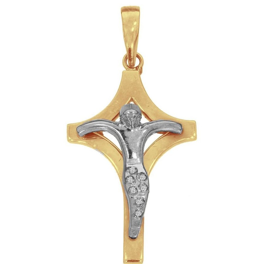 Joyeria Fina Infiniti Joyas Cruces | Cruz Oro 10K - Cristo Blanco Con Zirconias De 4.4 Cm