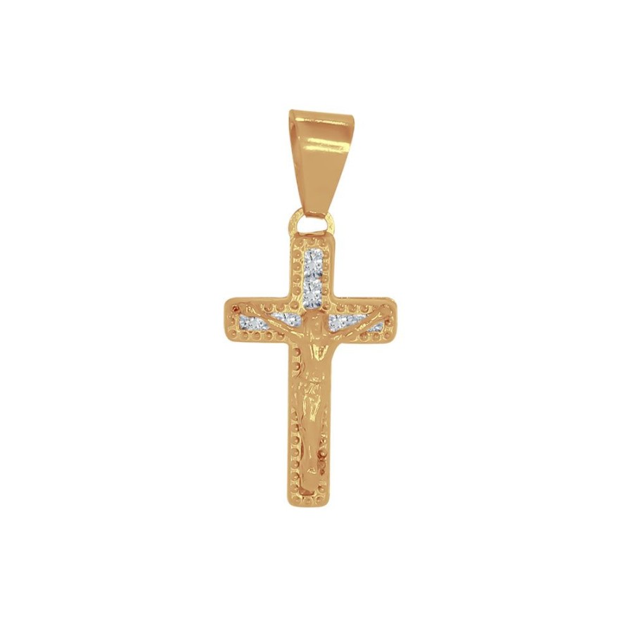 Joyeria Fina Infiniti Joyas Cruces | Cruz Oro 10K - Cristo Biselado Con Zirconias 2.1 Cm Alto