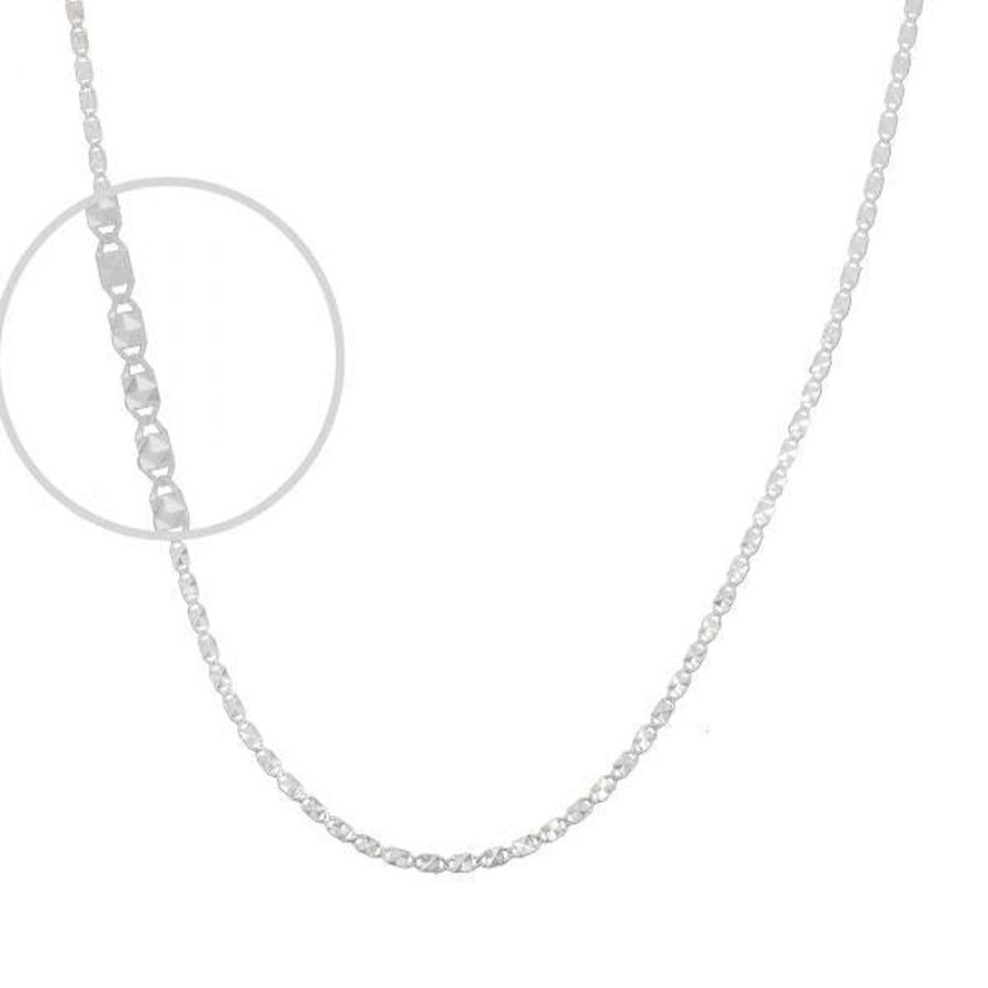 Joyeria Fina Infiniti Joyas Cadenas 10K | Cadena Oro Blanco 10K Valentino Espejo Diamantada 40 Cm, Ancho 2Mm