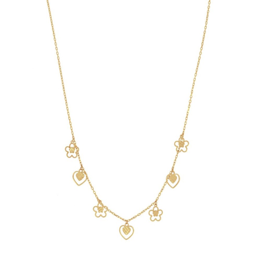 Joyeria Fina Infiniti Joyas Gargantillas | Gargantilla Oro 14K - Flores - Corazones Ajustable 42-45 Cm Largo