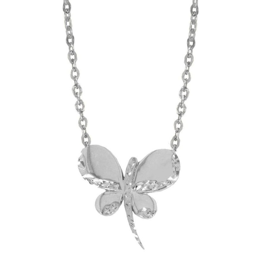 Joyeria Fina Infiniti Joyas Gargantillas | Gargantilla Oro Blanco 10K, Con Dije Mariposa De 43 Cm Largo