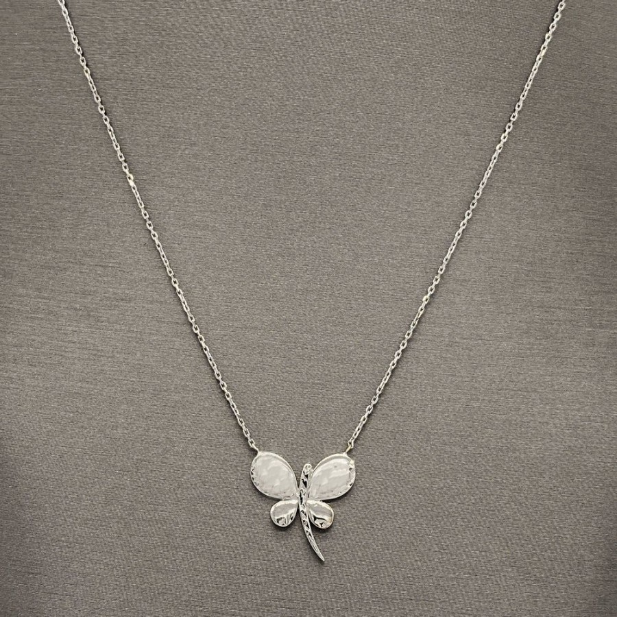 Joyeria Fina Infiniti Joyas Gargantillas | Gargantilla Oro Blanco 10K, Con Dije Mariposa De 43 Cm Largo