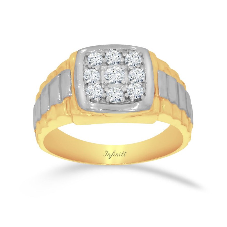 Joyeria Fina Infiniti Joyas Caballero | Anillo Oro 10K - Estilo Rolex Cuadrado Con Zirconias