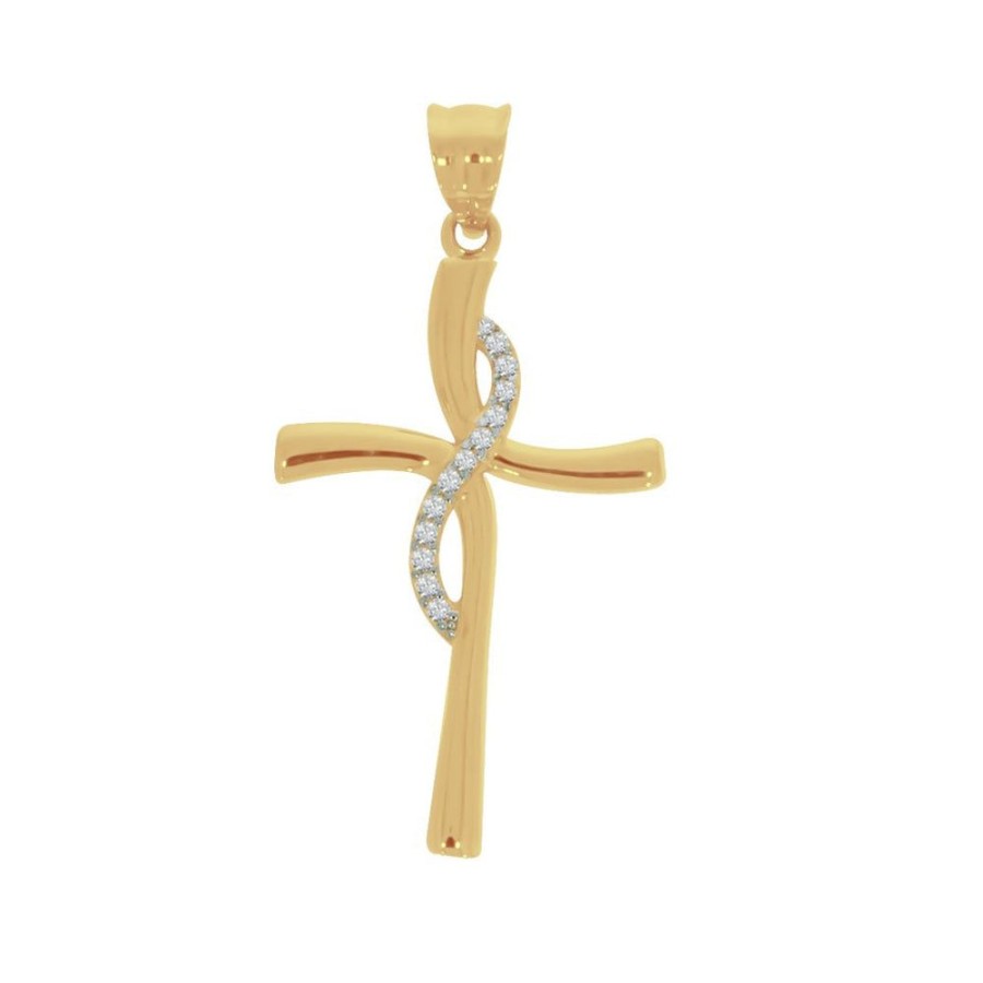 Joyeria Fina Infiniti Joyas Cruces | Cruz Curveada Con Zirconias - Oro 14K