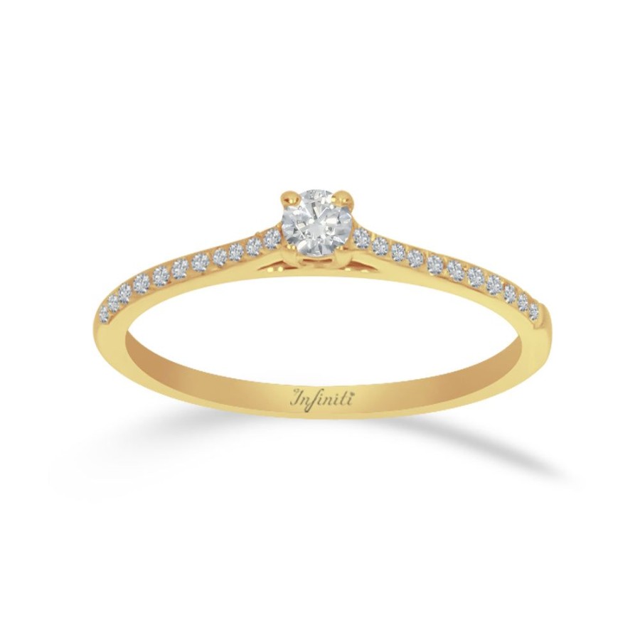 Joyeria Fina Infiniti Joyas Anillos De Compromiso | Anillo Oro 14K - Pave Diamantes Con 15 Pts Totales