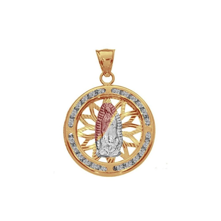 Joyeria Fina Infiniti Joyas Medallas | Medalla Oro Florentino 10K - Virgen De Guadalupe Con Zirconias