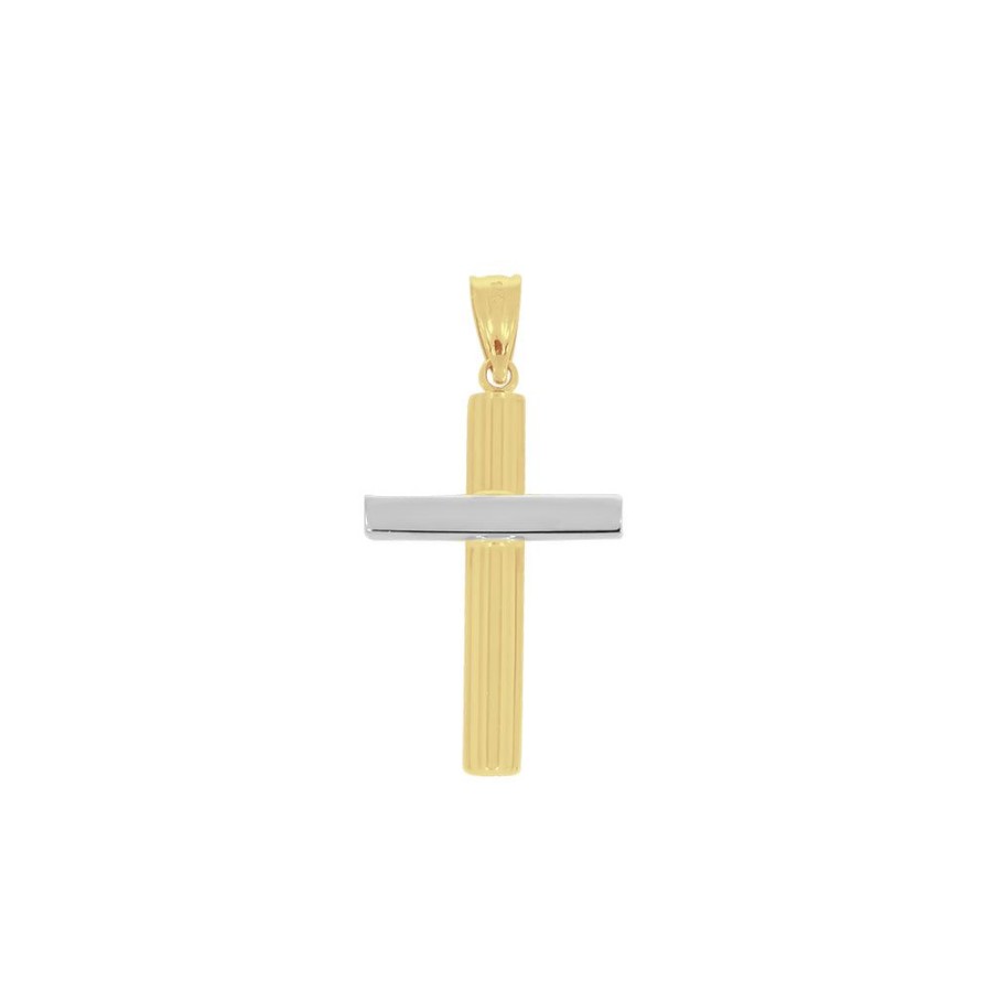 Joyeria Fina Infiniti Joyas Cruces | Cruz Oro Combinado 14K - Lisa 3.6 Cm Alto, 1.7 Cm Ancho