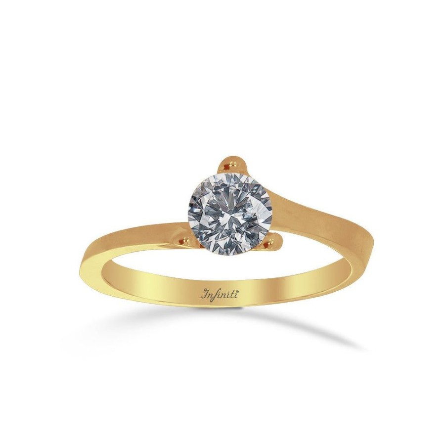 Joyeria Fina Infiniti Joyas Anillos De Compromiso | Anillo Oro 10K, Solitario Zirconia 5 Mm