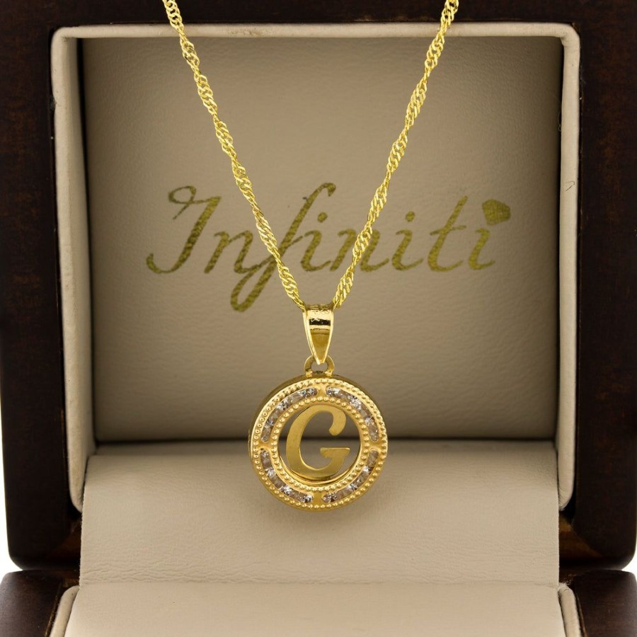 Joyeria Fina Infiniti Joyas Gargantillas | Dije Con Cadena Oro 10K - Letras Abecedario Con Zirconias