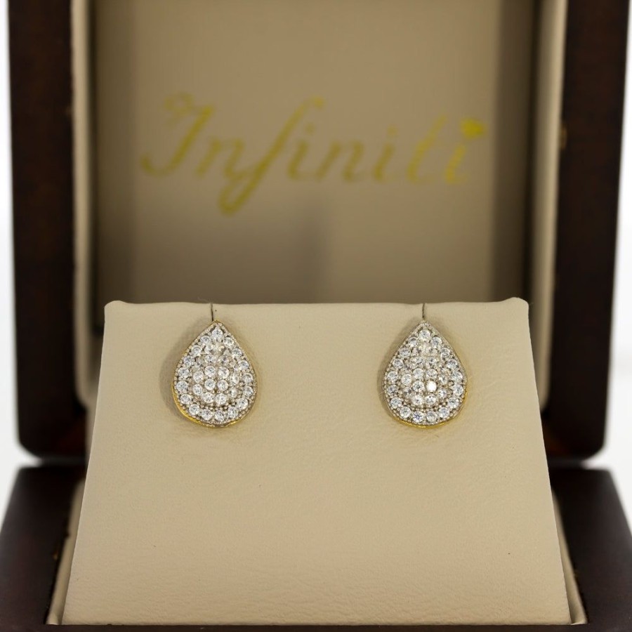 Joyeria Fina Infiniti Joyas Aretes | Aretes Oro 10K, En Forma De Gota Con Zirconias