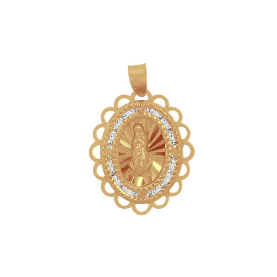 Joyeria Fina Infiniti Joyas Medallas | Medalla Oro 14K - Virgen De Guadalupe Con Zirconias