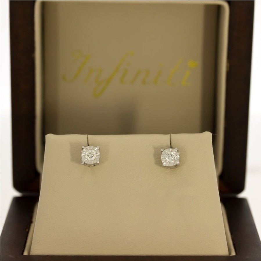 Joyeria Fina Infiniti Joyas Aretes | Broquel Oro Blanco 14K - Diamantes Con Un Peso Total De 25 Puntos