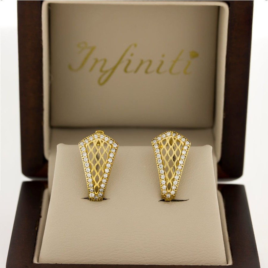 Joyeria Fina Infiniti Joyas Aretes | Arete Oro 10K, Rombos Con Zirconias, 1.7 Cm Alto, Ancho 9 Mm, Oro 10K