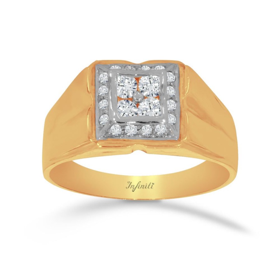 Joyeria Fina Infiniti Joyas Caballero | Anillo Oro 10K - Cuadrado Con Zirconias