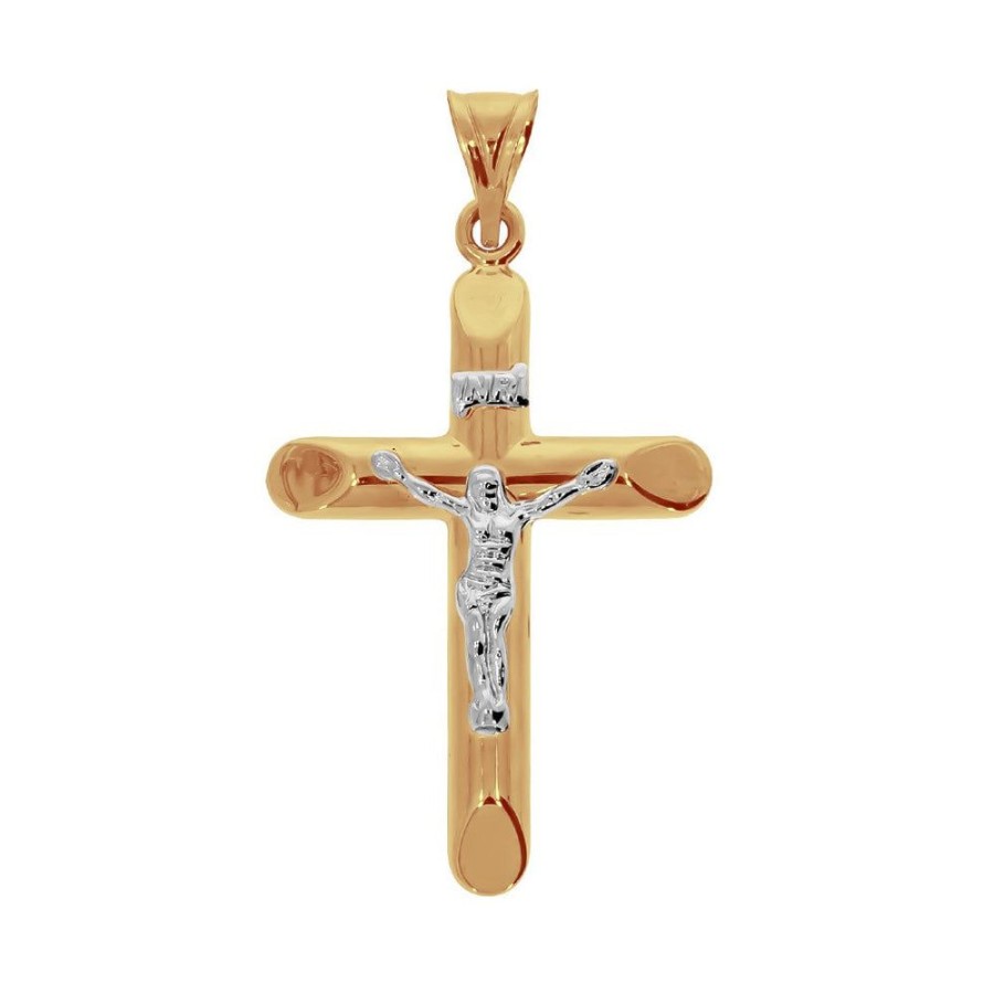 Joyeria Fina Infiniti Joyas Cruces | Cruz Oro 14K - Cristo Blanco, Forma Tubo, Alto 5.5 Cm, Ancho 3 Cm