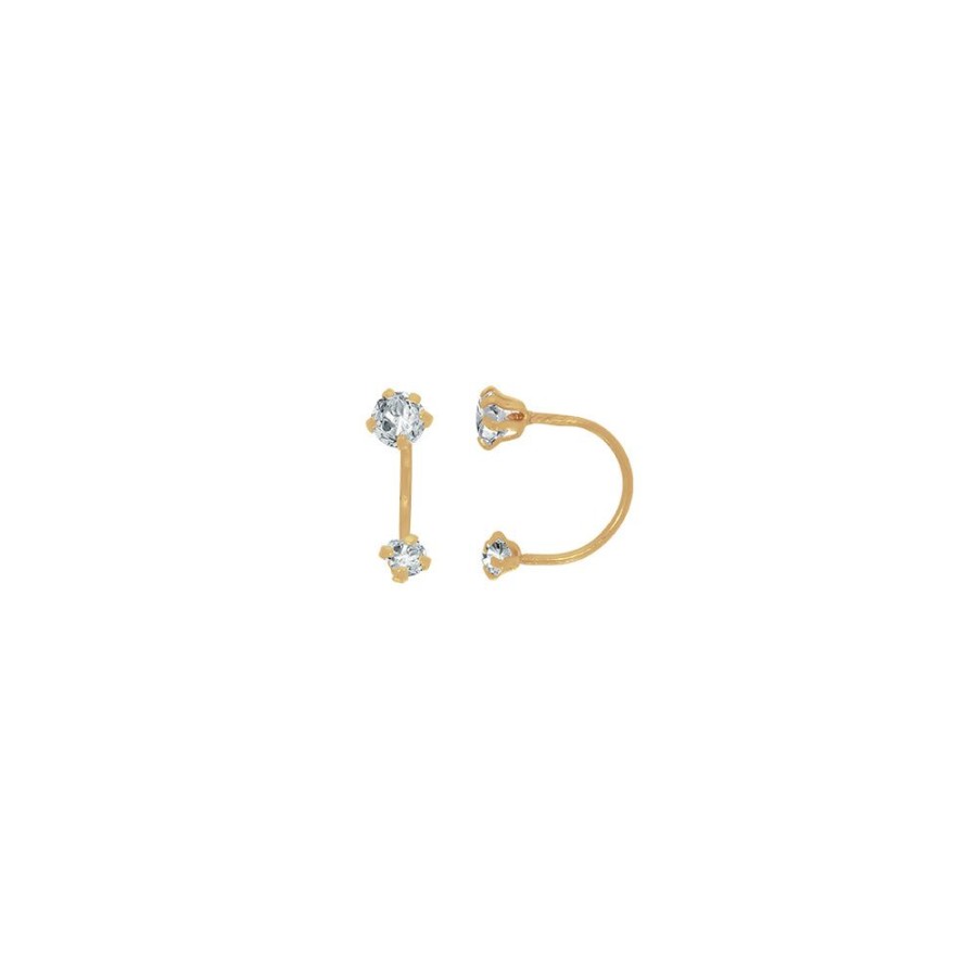 Joyeria Fina Infiniti Joyas Broqueles | Broquel Curvo Zirconias 3X2 Mm, Oro 10K