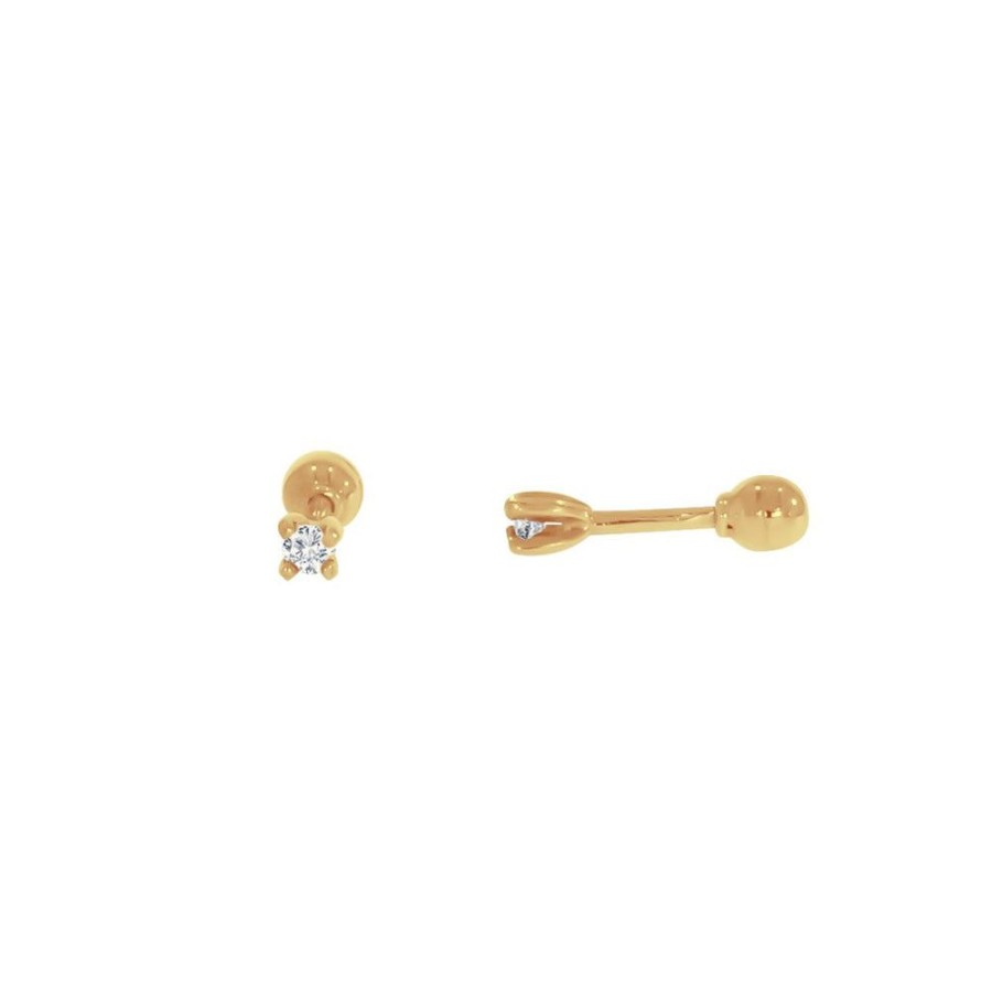 Joyeria Fina Infiniti Joyas Aretes | Broquel Oro Amarillo 18K, Diamante De 6 Puntos Totales