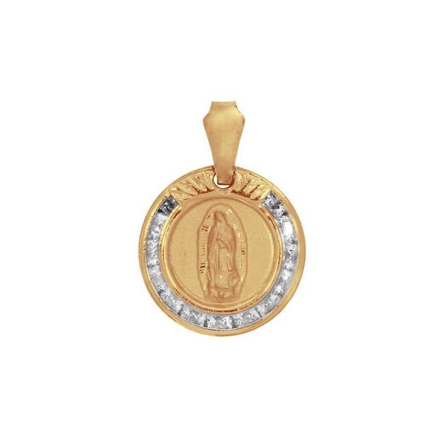 Joyeria Fina Infiniti Joyas Medallas | Medalla Virgen Guadalupe Oro 10K, Con Zirconias, 2.0 Cm Alto, Largo 1.4 Cm, Oro 10K