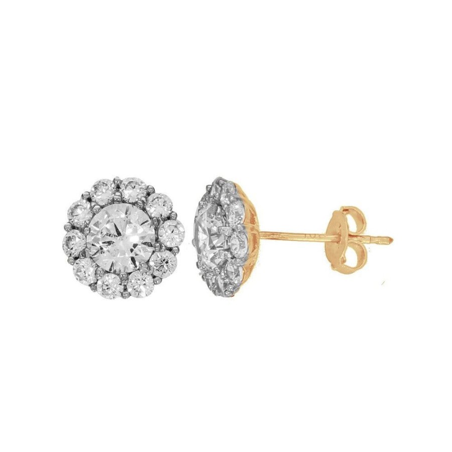 Joyeria Fina Infiniti Joyas Aretes | Aretes Oro 10K, En Forma De Flor Con Zirconias