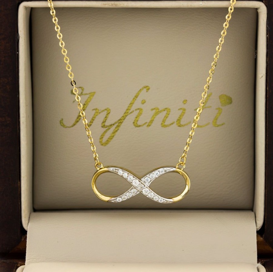 Joyeria Fina Infiniti Joyas Gargantillas | Gargantilla Oro 10K, Con Dije Infinito Y Zirconias, 45 Cm Largo