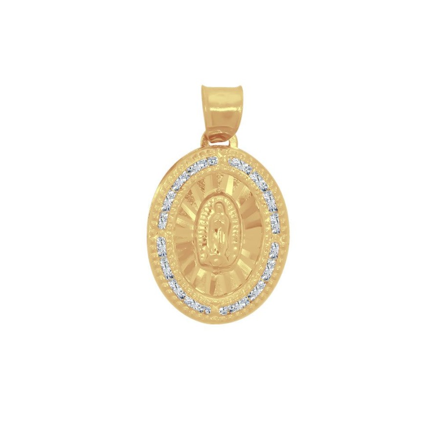 Joyeria Fina Infiniti Joyas Medallas | Medalla Oro 14K - Virgen De Guadalupe Con Zirconias