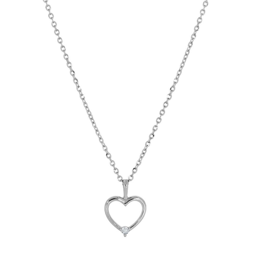 Joyeria Fina Infiniti Joyas Gargantillas | Gargantilla Blanco Oro 14K - Corazon Con Diamante De 2 Puntos