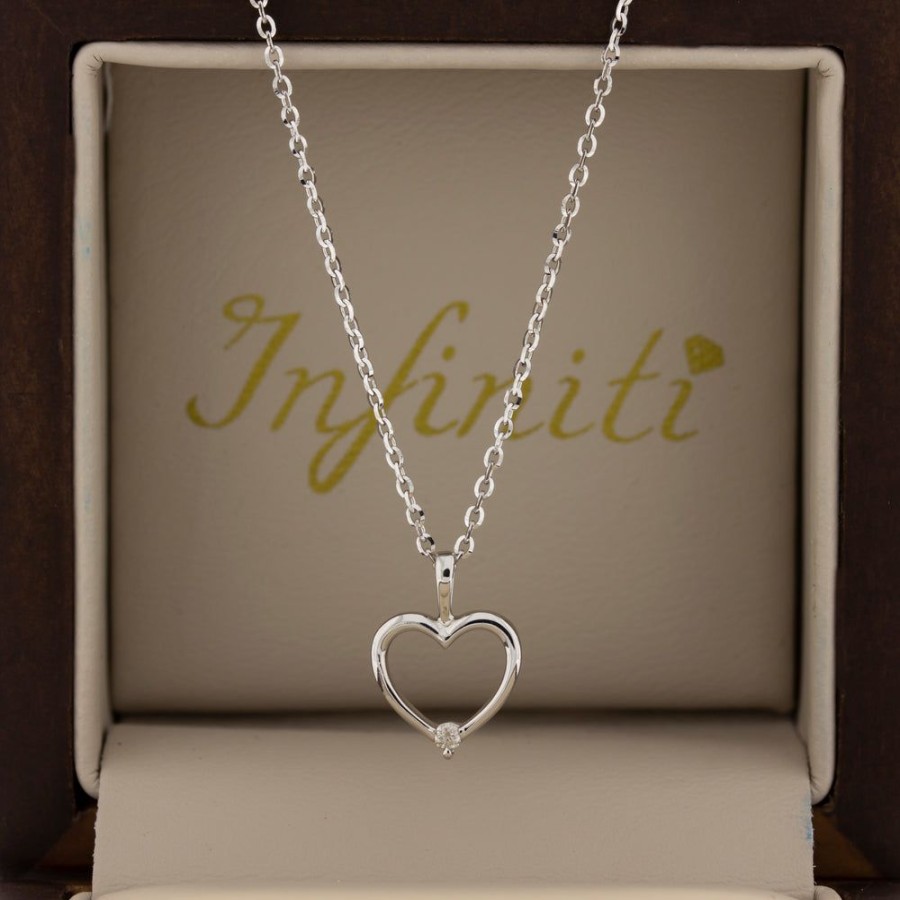 Joyeria Fina Infiniti Joyas Gargantillas | Gargantilla Blanco Oro 14K - Corazon Con Diamante De 2 Puntos