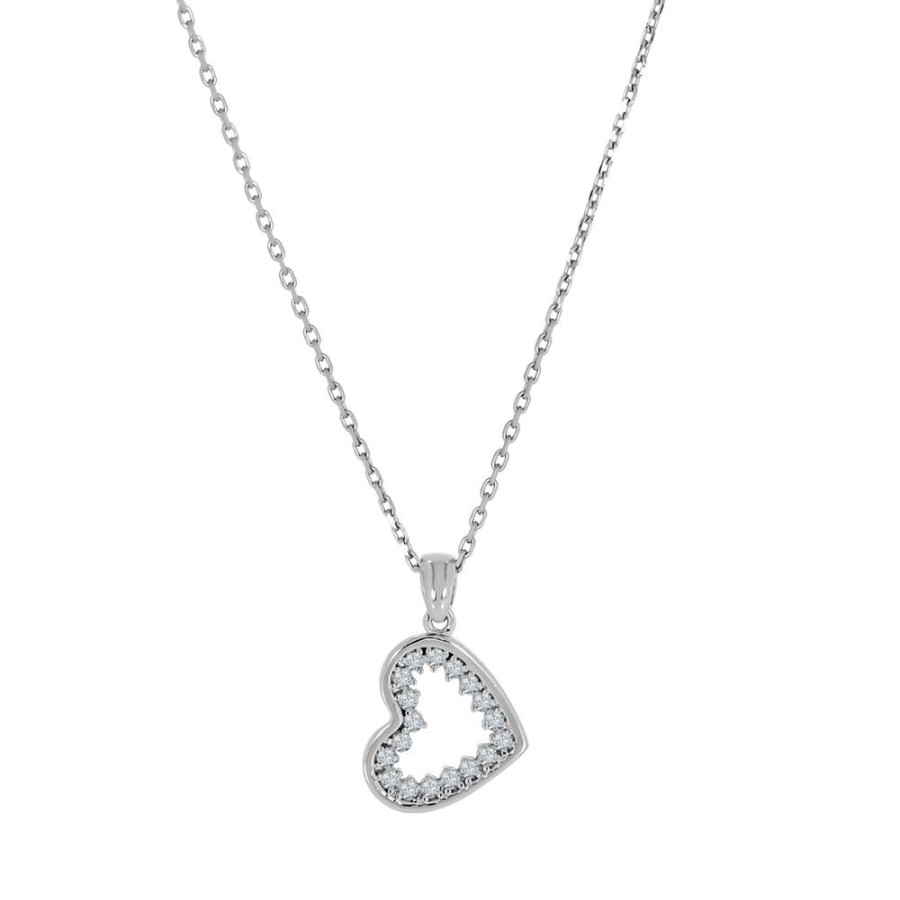 Joyeria Fina Infiniti Joyas Gargantillas | Gargantilla Oro Blanco 10K - Corazon Con Zirconias