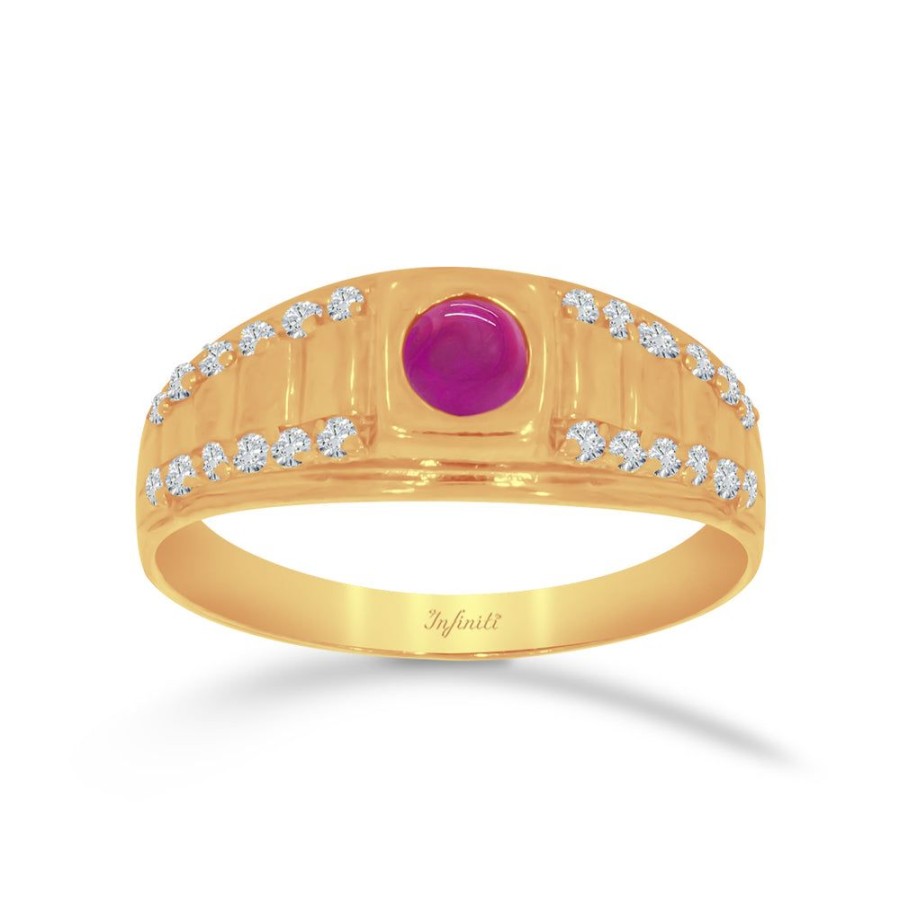 Joyeria Fina Infiniti Joyas Caballero | Anillo Oro 10K - Piedra Rosa Zirconia Con Laterales