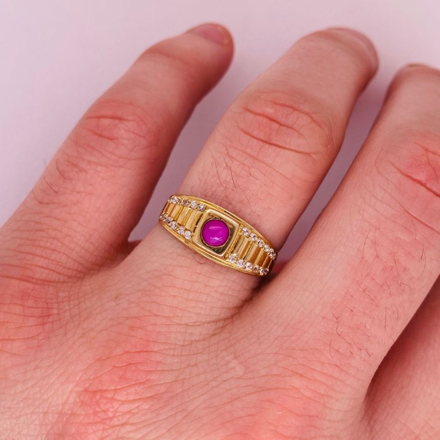 Joyeria Fina Infiniti Joyas Caballero | Anillo Oro 10K - Piedra Rosa Zirconia Con Laterales