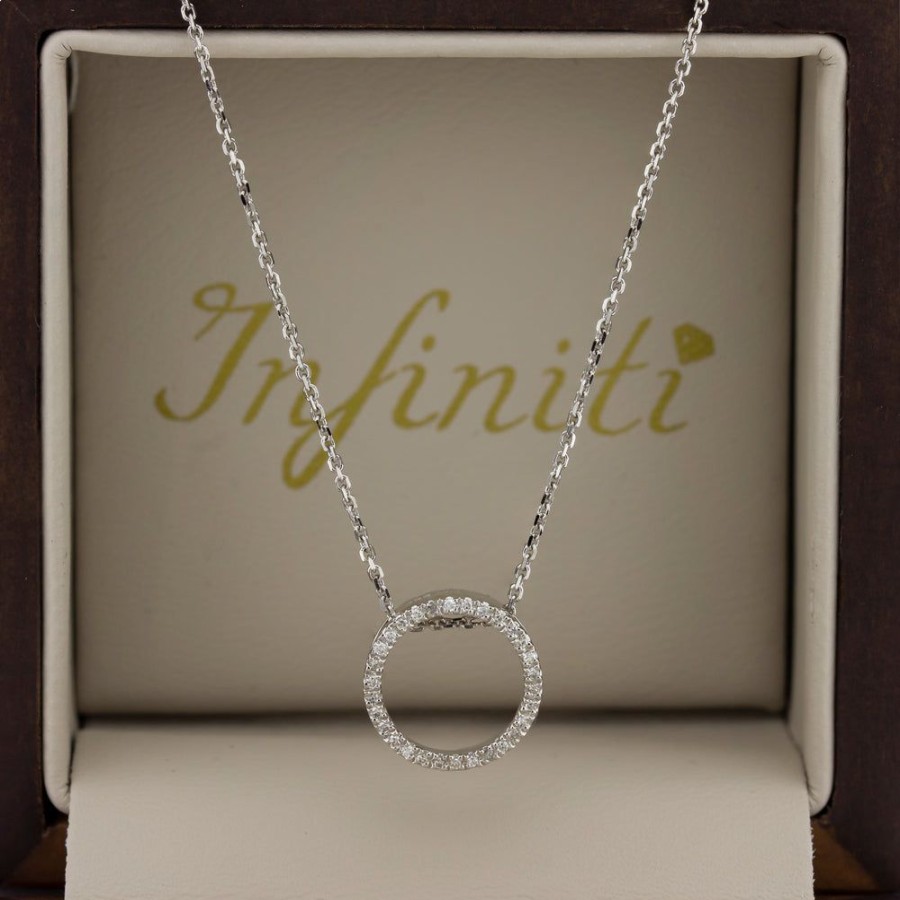 Joyeria Fina Infiniti Joyas Gargantillas | Gargantilla Blanco Oro 14K - Circulo Con Diamantes 8 Puntos Totales