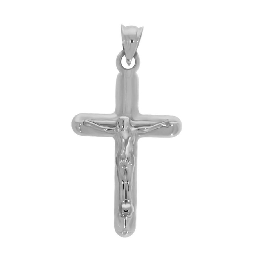 Joyeria Fina Infiniti Joyas Cruces | Cruz Redondeada Con Cristo - Oro Blanco 14K