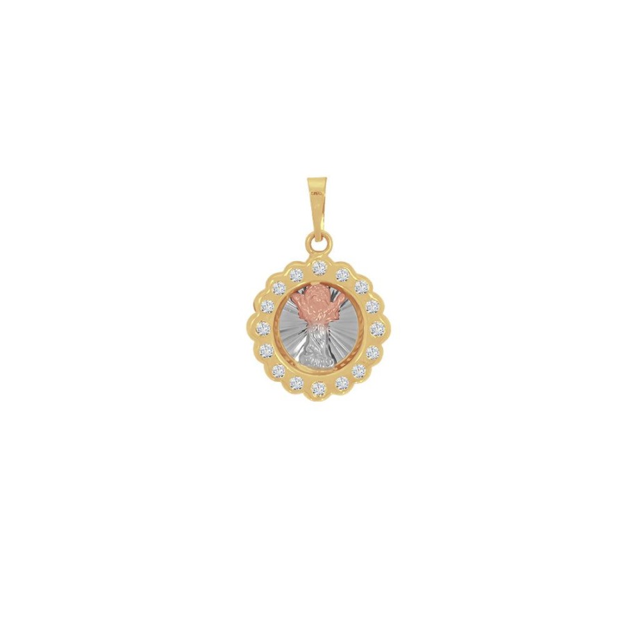 Joyeria Fina Infiniti Joyas Medallas | Medalla Divino Nino Jesus Con Zirconias, 1.9 Cm Alto, Largo 1.3 Cm, Oro Florentino 10K